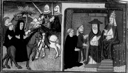 Dekameron, Ghino di Tacco fängt den Abt von Clignì; der Abt setzt sich beim Papst für Ghino ein. Zehnter Tag, Novelle 2.