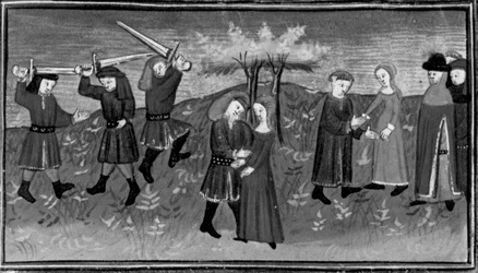 Dekameron, Giannole und Minghino versuchen, Agnes zu entführen; Agnes heiratet Minghino. Fünfter Tag, Novelle 5.