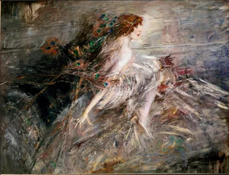 Porträt der Marquise Casati mit Pfauenfedern