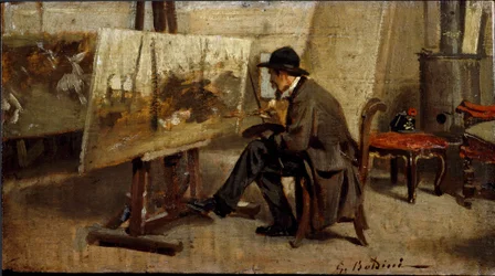 Der Maler Giovanni Fattori in seinem Atelier. Gemälde zugeschrieben Giovanni Boldini (1842-1931) 1863-1869