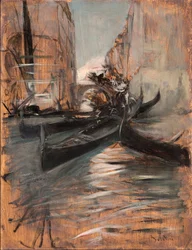 Ansicht eines Kanals in Venedig mit Gondeln