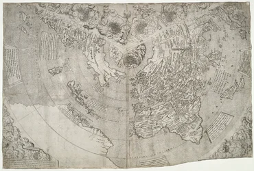 Weltkarte, Mundu [sic] spericum...cognosces diligentia joani mathei Contareni, von Contarini, Giovanni und Francesco Rosselli