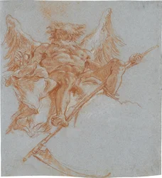 Chronos auf Wolken; verso: Gewandstudie
