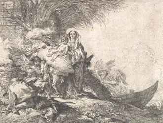 Joseph betet das Christkind an einem rauchenden Altar an, aus der Flucht nach Ägypten, 1752