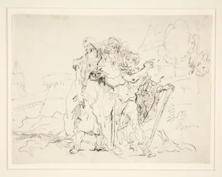 Priamos und Gefährten vor den Mauern von Troja