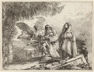 Die Flucht, Heilige Familie geht mit Engel