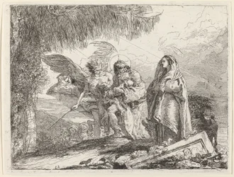 Die Flucht, Heilige Familie geht mit Engel