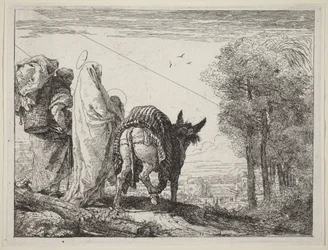Die Flucht mit der Heiligen Familie auf der linken Seite