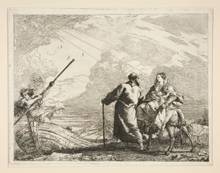 Die Heilige Familie erreicht das Ufer eines Flusses, aus der Serie Pittoreske Ideen über die Flucht nach Ägypten