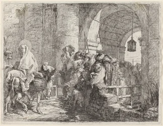 Die Heilige Familie erreicht ein Stadttor