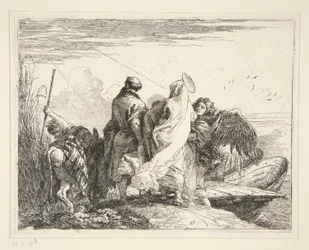 Die Heilige Familie an einem Fluss, aus der Serie Idee pittoresche sulla fuga in Egitto (Flucht nach Ägypten)