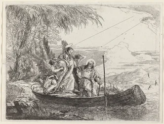 Die Madonna, das Kind und die Engel betreten das Boot