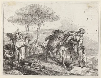 Die Madonna und das Kind links, mit einer Reihe von Engeln