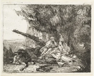 Die Ruhe auf der Flucht, mit der Heiligen Familie unter einem Baum