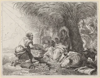 Die Rast auf der Flucht mit Joseph in Anbetung