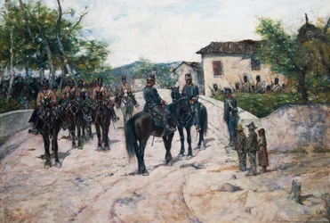 Kavalleriehalt, ca. 1890, von Giovanni Fattori, Öl auf Leinwand, 55x80 cm