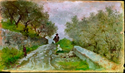 Weg zu den Oliven mit Spaziergängern. Gemälde von Giovanni Fattori (1825-1908)