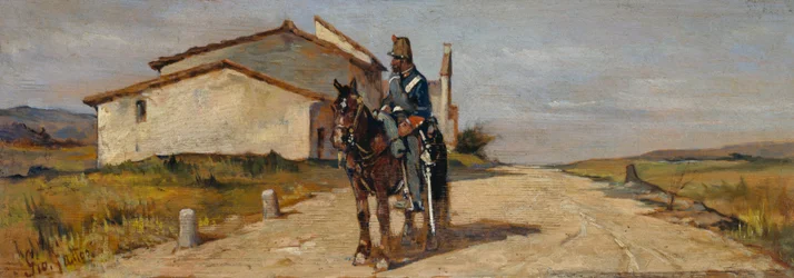 Soldat zu Pferd oder Karabiniere zu Pferd auf Patrouille