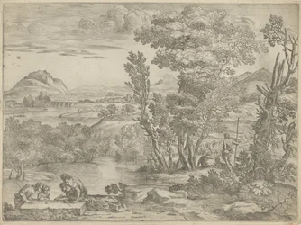 Landschaft mit vier Würfelspielern