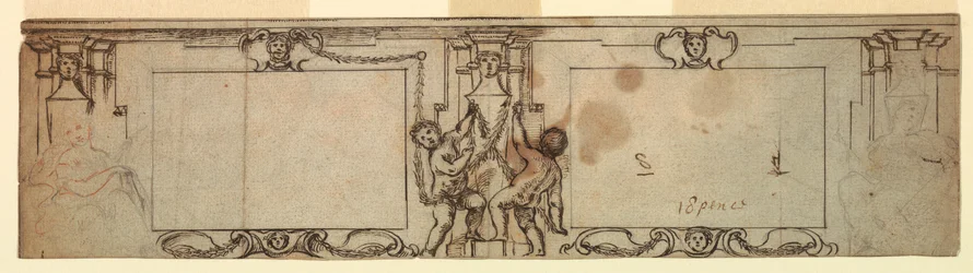 Zeichnung, Entwurf für geschnitzte Wandverkleidung, 1650