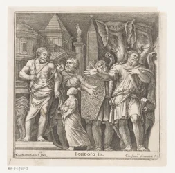 Gruppe von Figuren und zwei Elefanten in einer Stadt