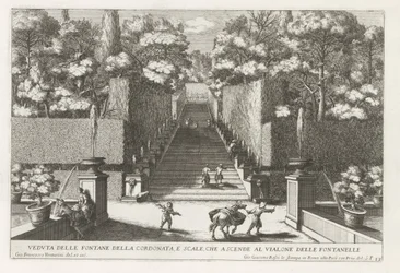 Treppe mit Brunnen in den Gärten der Villa d
