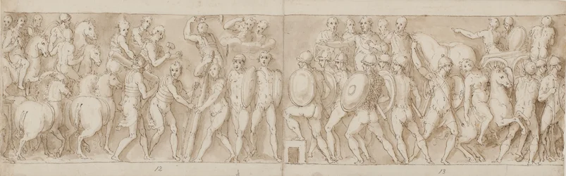 Ende eines Marsches des Kaisers mit seinen Legionären und Wachen (Ende von XCIII); die Römer bauen ein Lager (Anfang von XCIV); die Römer auf einem Marsch mit dem Kaiser (XXXV / XXXVI)