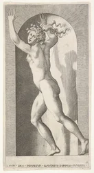 Hebe in einer Nische mit erhobenen Händen, läuft nach links und schaut..., 1526