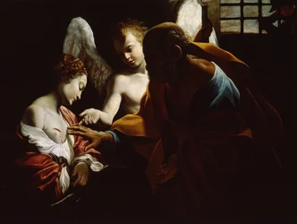 Heilige Agatha, betreut von Heiligem Petrus und einem Engel im Gefängnis, ca. 1614