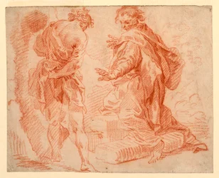 Zeichnung, Stehende und kniende Figuren, 1735-1740