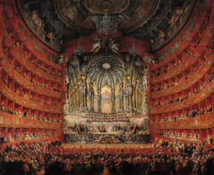 Konzert von Kardinal de La Rochefoucauld im Argentina-Theater in Rom, zur Hochzeit von Louis dem Dauphin, Sohn von Louis XV, mit Marie-Josephe von Sachsen, 1747