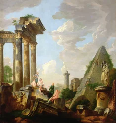 Architektonische Capriccio mit einem predigenden Apostel vor Ruinen