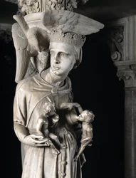 Detail der Skulpturengruppen, die den Stuhl stützen: Die Kirche nährt ihre Kinder (Detail)