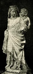 Madonna mit Kind, Statue von Giovanni Pisano (ca. 1240-ca. 1320), Prato-Kathedrale, Toskana, Italien, Holzschnitt aus 