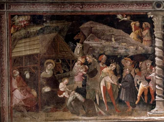 Geburt Christi. Aus dem Zyklus der Heiligen Drei Könige (Fresko, ca. 1420)