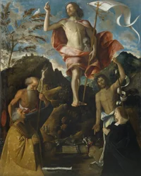 Auferstehung Christi, St. Hieronymus, St. Johannes der Täufer und die Stifter Ottaviano und Domitilla Vimercati im Gebet