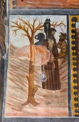 Geschichten der Passion Christi: Judas, nachdem er Jesus für dreißig Denare verraten hat, erhängt sich