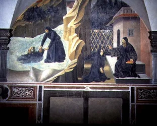 Der heilige Benedikt schickt Mauro, um den ertrinkenden Placidus aus dem See zu retten (Detail aus dem Freskenzyklus des Lebens des heiligen Benedikt aus dem Chiostro degli Aranci (Orangenkloster), ca. 1430er Jahre)