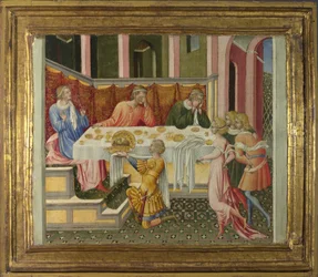 Der Kopf von Johannes dem Täufer wird Herodes gebracht (Predella-Panel), 1454