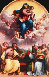 Die Madonna und das Kind in Herrlichkeit mit den Heiligen Petrus und Gregor dem Großen im Streit und Engeln