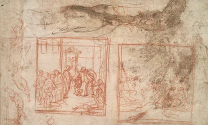 Studie eines Baumes (r); Figuren- und Kompositionsstudien (v)