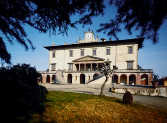 Villa Medici; Ansicht der Villa Ambra in Poggio a Caiano, begonnen 1485 nach einem Entwurf von Giuliano da Sangallo