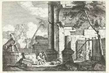 Antike Ruinen mit Grabräubern und Palme Italienische Landschaften (Serientitel)