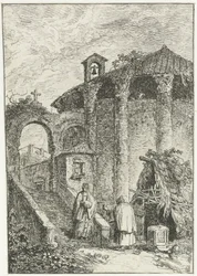 Ansicht von Häusern und antiken Ruinen am Stadtrand