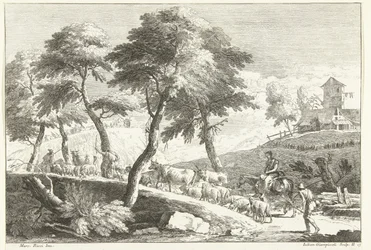 Hügellandschaft mit Hirten und Vieh