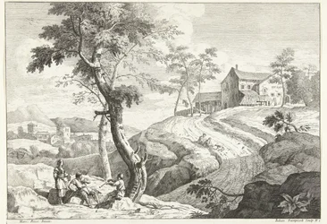 Landschaft mit Flötenspielern bei einem Baum