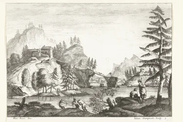 Landschaft mit Fluss und einigen Figuren