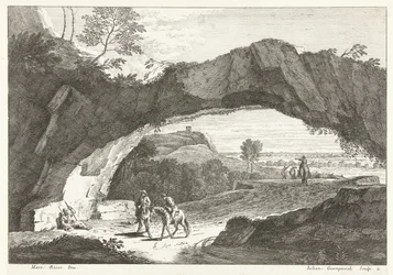 Landschaft mit Steinbrücke und einigen Figuren