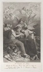 Christus gibt die heilige Hostie der knienden Heiligen Katharina von Siena...