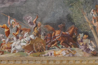 Detail einer Schlacht, das Trojanische Pferd, Kammer von Troja (Sala di Troia)